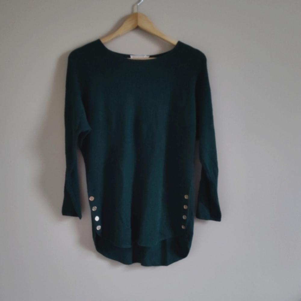 Michael Kors Women Sweater Size S Emerald Green Gold Buttons knit holiday fall